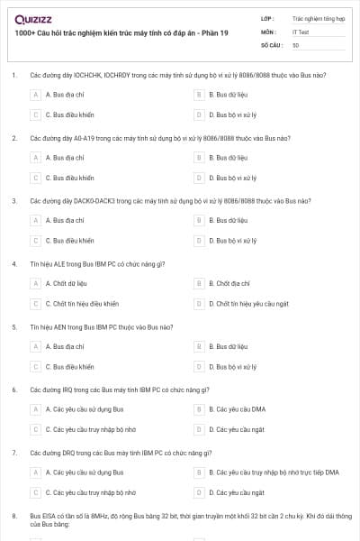 1000+ Câu hỏi trắc nghiệm kiến trúc máy tính có đáp án - Phần 19