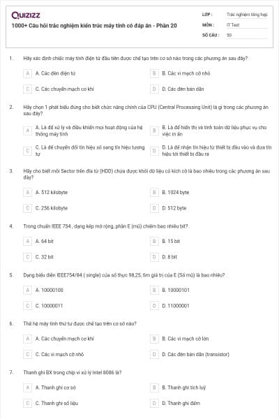 1000+ Câu hỏi trắc nghiệm kiến trúc máy tính có đáp án - Phần 20