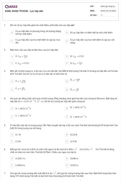 ĐGNL ĐHQG TP.HCM - Lực hấp dẫn