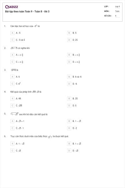 Bài tập theo tuần Toán 9 - Tuần 8 - Đề 3
