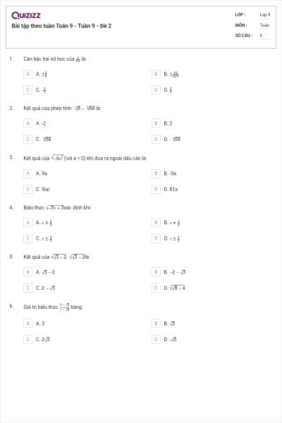 Bài tập theo tuần Toán 9 - Tuần 9 - Đề 2