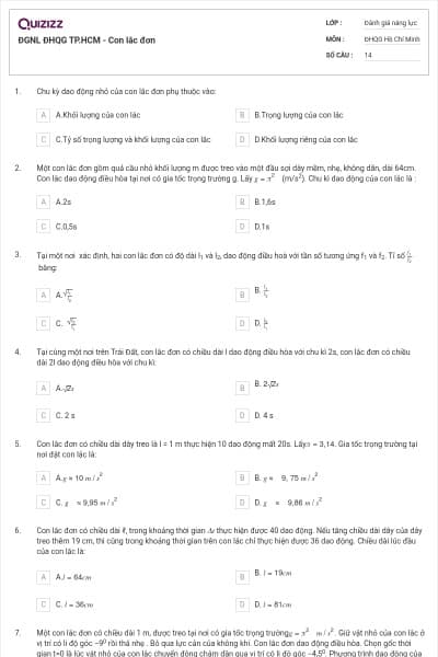 ĐGNL ĐHQG TP.HCM - Con lắc đơn
