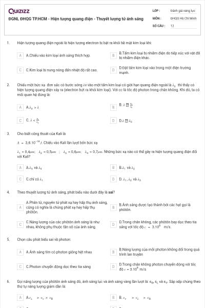 ĐGNL ĐHQG TP.HCM - Hiện tượng quang điện - Thuyết lượng tử ánh sáng