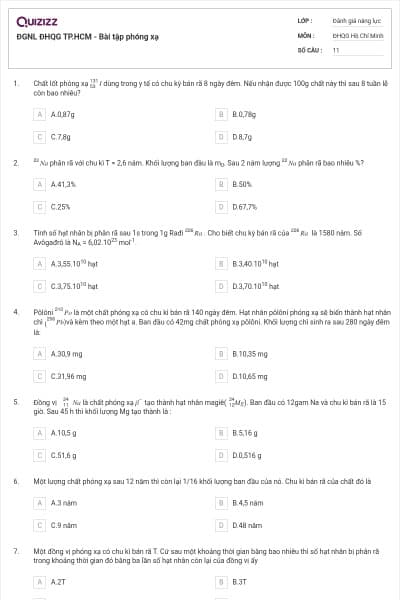 ĐGNL ĐHQG TP.HCM - Bài tập phóng xạ