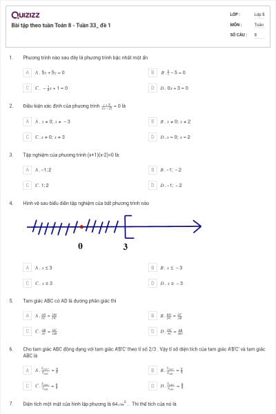 Bài tập theo tuần Toán 8 - Tuần 33_ đề 1