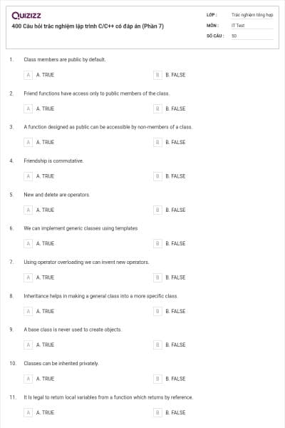 400 Câu hỏi trắc nghiệm lập trình C/C++ có đáp án (Phần 7)