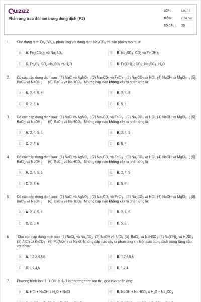 Phản ứng trao đổi ion trong dung dịch (P2)