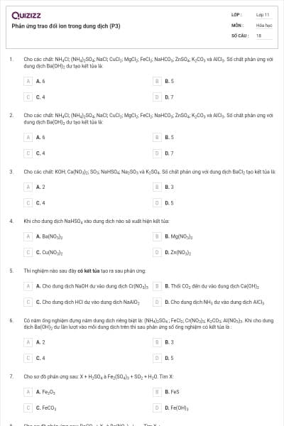 Phản ứng trao đổi ion trong dung dịch (P3)