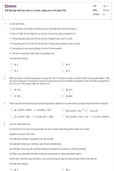 340 Bài tập Hóa học hữu cơ cơ bản, nâng cao có lời giải (P4)