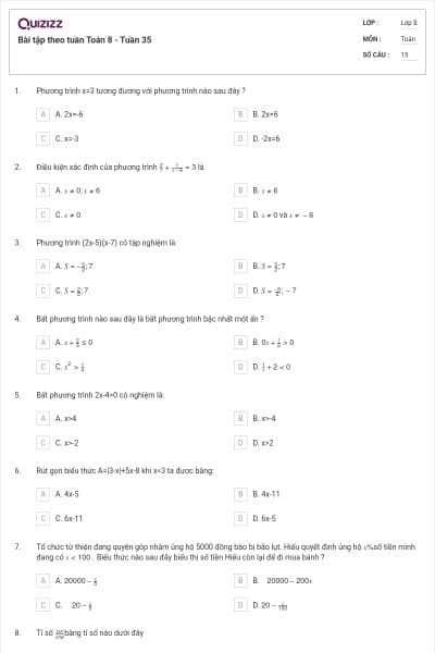 Bài tập theo tuần Toán 8 - Tuần 35