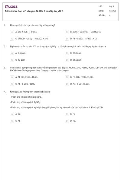 Đề kiểm tra học kì 1 chuyên đề Hóa 9 có đáp án_ đề 3