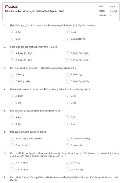 Đề kiểm tra học kì 1 chuyên đề Hóa 9 có đáp án_ đề 5