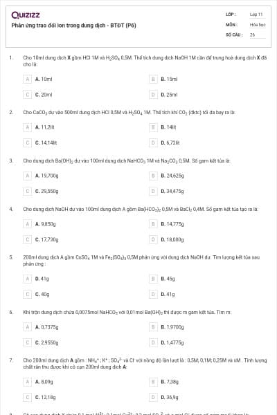 Phản ứng trao đổi ion trong dung dịch - BTĐT (P6)