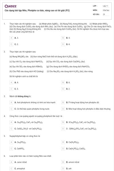 Các dạng bài tập Nito, Photpho cơ bản, nâng cao có lời giải (P2)