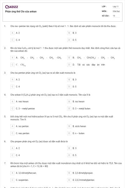 Phản ứng thế Clo của ankan