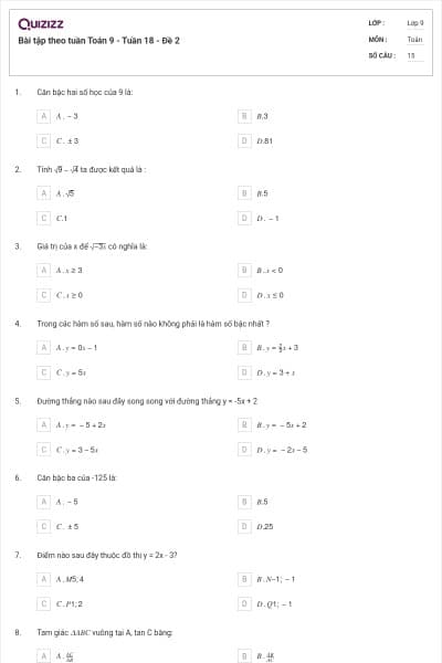 Bài tập theo tuần Toán 9 - Tuần 18 - Đề 2