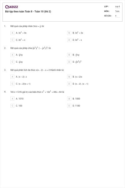 Bài tập theo tuần Toán 8 - Tuần 10 (Đề 2)