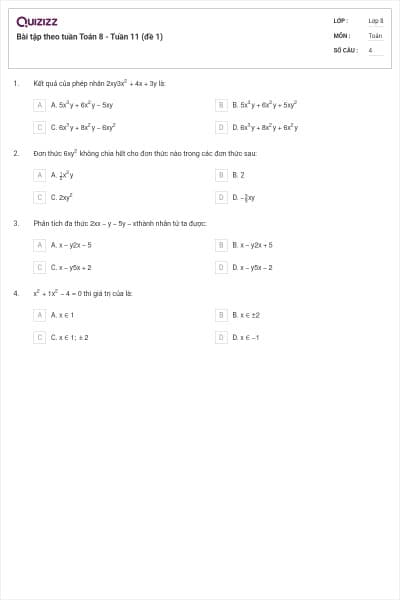 Bài tập theo tuần Toán 8 - Tuần 11 (đề 1)