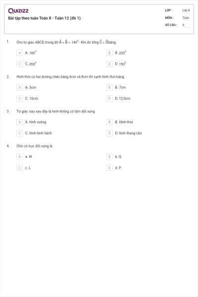 Bài tập theo tuần Toán 8 - Tuần 12 (đề 1)