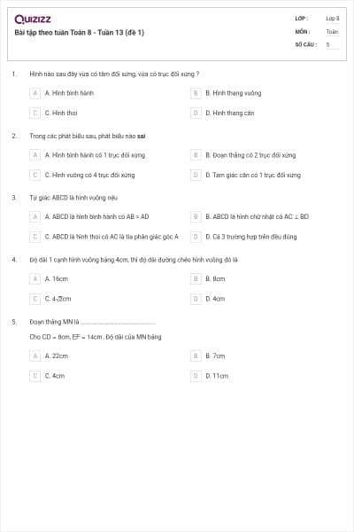 Bài tập theo tuần Toán 8 - Tuần 13 (đề 1)