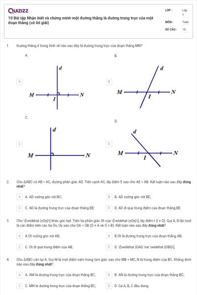 10 Bài tập Nhận biết và chứng minh một đường thẳng là đường trung trực của một đoạn thẳng (có lời giải)