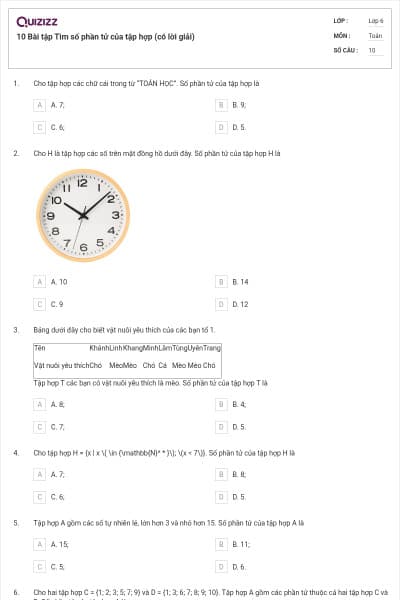 10 Bài tập Tìm số phần tử của tập hợp (có lời giải)