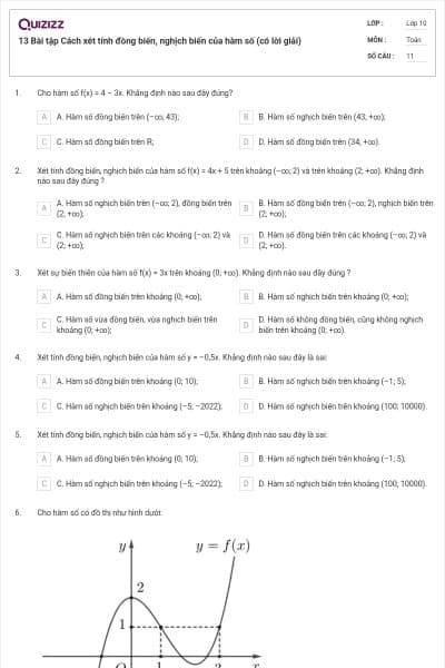 13 Bài tập Cách xét tính đồng biến, nghịch biến của hàm số (có lời giải)