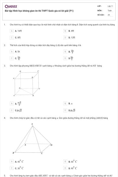 Bài tập Hình học không gian ôn thi THPT Quốc gia có lời giải (P1)