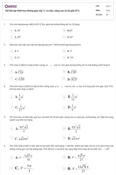 160 Bài tập Hình học không gian lớp 11 cơ bản, nâng cao có lời giải (P1)