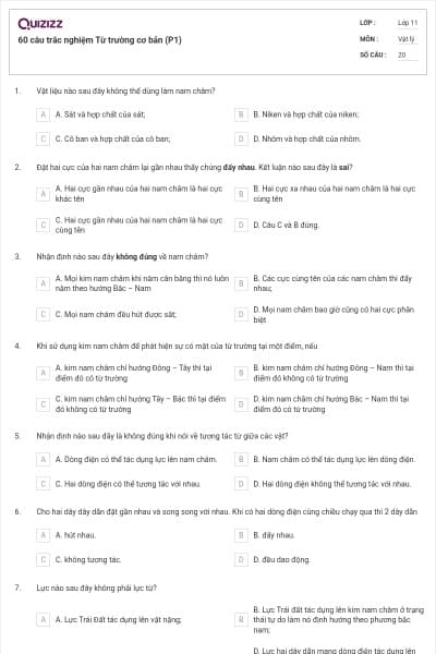60 câu trắc nghiệm Từ trường cơ bản (P1)