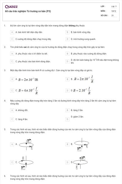 60 câu trắc nghiệm Từ trường cơ bản (P3)