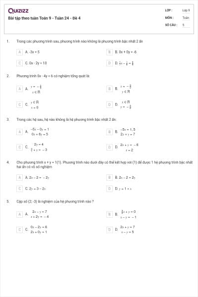 Bài tập theo tuần Toán 9 - Tuần 24 - Đề 4
