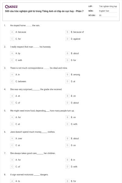 500 câu trắc nghiệm giới từ trong Tiếng Anh có đáp án cực hay - Phần 7