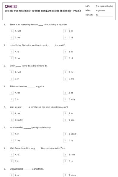 500 câu trắc nghiệm giới từ trong Tiếng Anh có đáp án cực hay - Phần 8