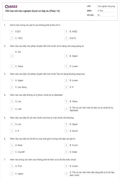 700 Câu hỏi trắc nghiệm Excel có đáp án (Phần 13)