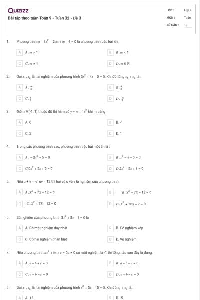 Bài tập theo tuần Toán 9 - Tuần 32 - Đề 3