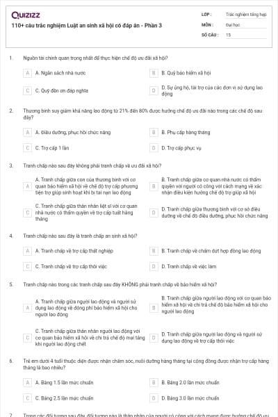 110+ câu trắc nghiệm Luật an sinh xã hội có đáp án - Phần 3