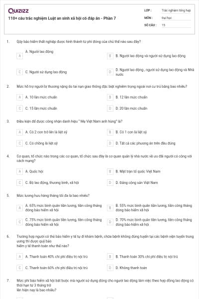 110+ câu trắc nghiệm Luật an sinh xã hội có đáp án - Phần 7