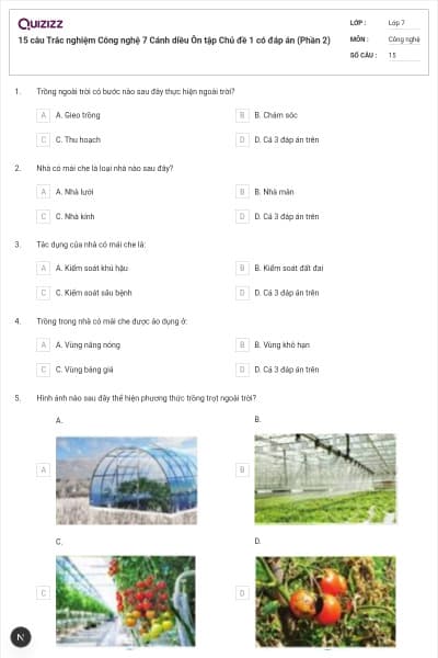 15 câu Trắc nghiệm Công nghệ 7 Cánh diều Ôn tập  Chủ đề 1 có đáp án (Phần 2)