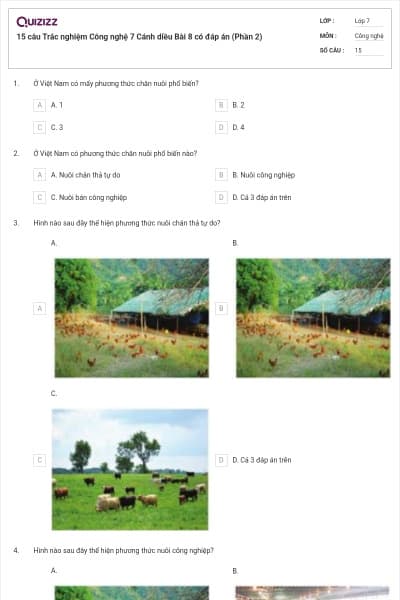 15 câu Trắc nghiệm Công nghệ 7 Cánh diều Bài 8 có đáp án (Phần 2)