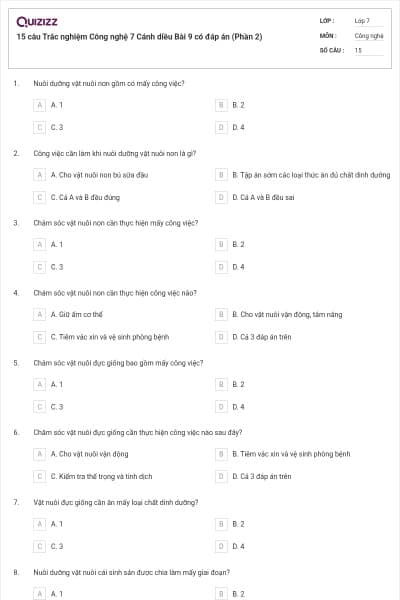 15 câu Trắc nghiệm Công nghệ 7 Cánh diều Bài 9 có đáp án (Phần 2)
