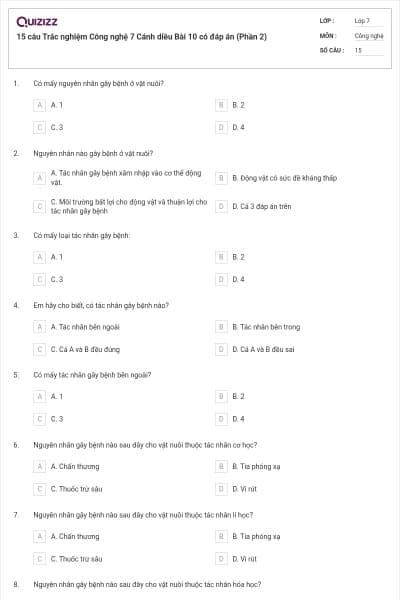 15 câu Trắc nghiệm Công nghệ 7 Cánh diều Bài 10 có đáp án (Phần 2)
