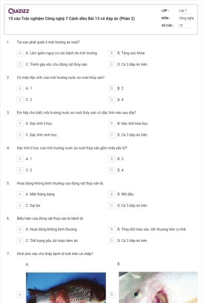 15 câu Trắc nghiệm Công nghệ 7 Cánh diều Bài 13 có đáp án (Phần 2)
