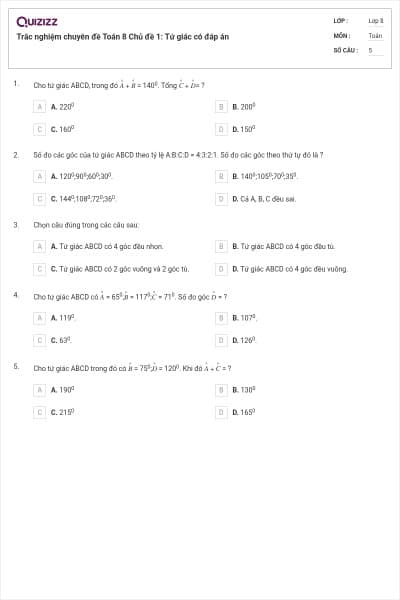 Trắc nghiệm chuyên đề Toán 8 Chủ đề 1: Tứ giác có đáp án
