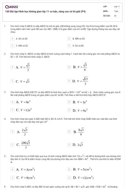 160 Bài tập Hình học không gian lớp 11 cơ bản, nâng cao có lời giải (P4)