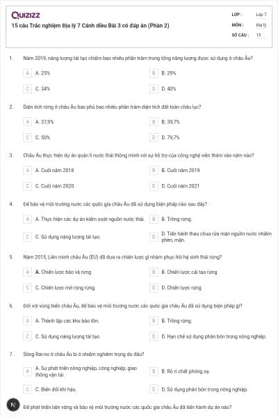 15 câu Trắc nghiệm Địa lý 7 Cánh diều Bài 3 có đáp án (Phần 2)