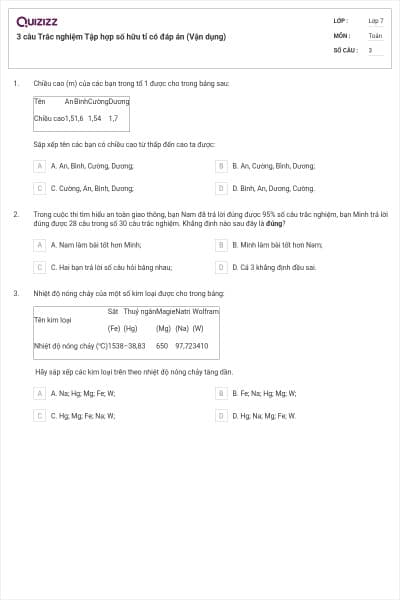 3 câu Trắc nghiệm Tập hợp số hữu tỉ có đáp án (Vận dụng)