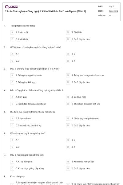 15 câu Trắc nghiệm Công nghệ 7 Kết nối tri thức Bài 1 có đáp án (Phần 2)