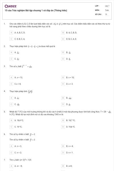 15 câu Trắc nghiệm Bài tập chương 1 có đáp án (Thông hiểu)