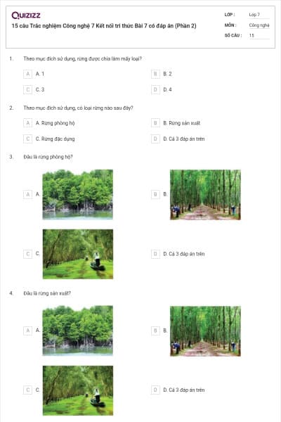 15 câu Trắc nghiệm Công nghệ 7 Kết nối tri thức Bài 7 có đáp án (Phần 2)